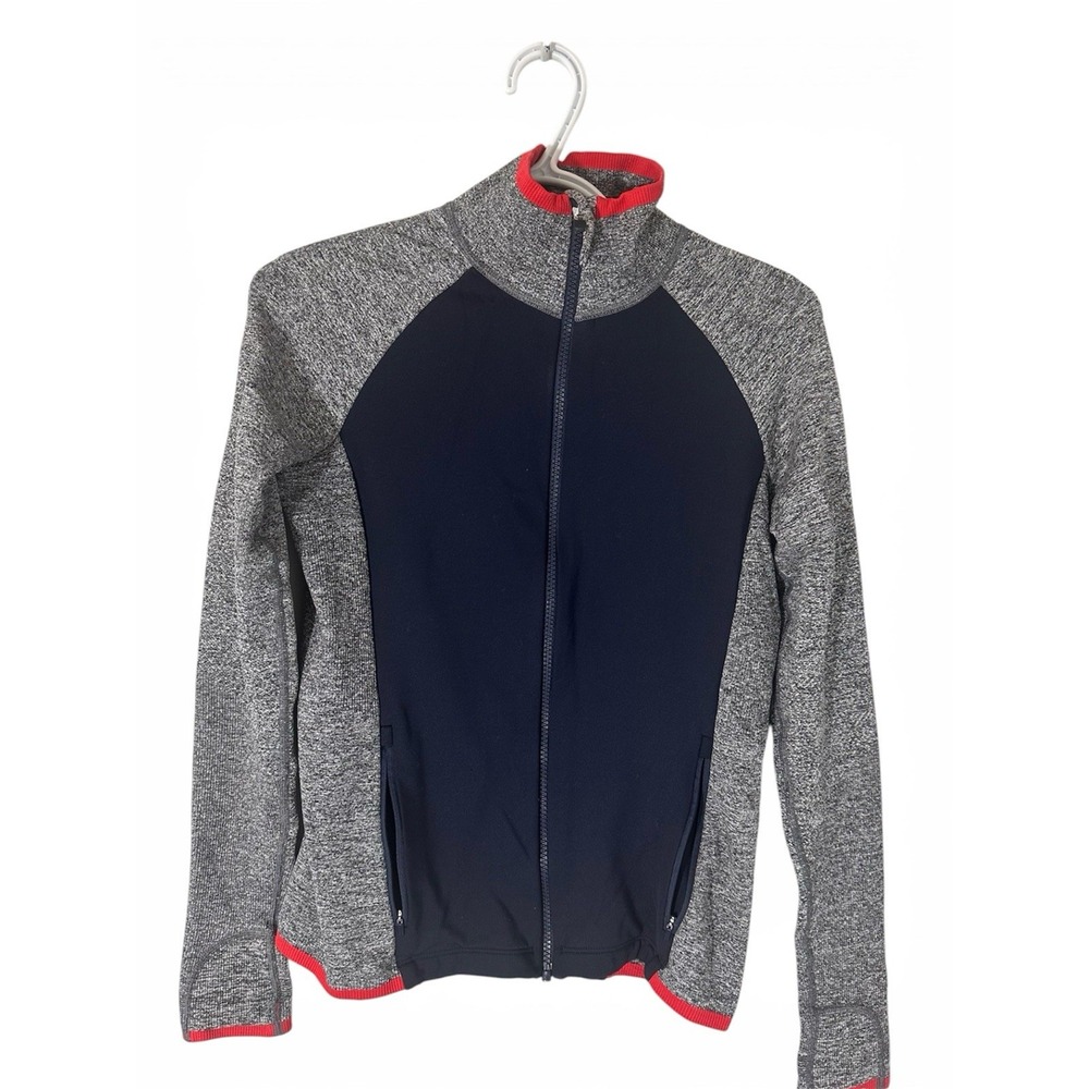 Athleta Women Navy Gray Red Colorblock Full Zip Performance Jacket S 486259-00